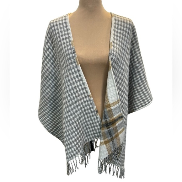 Chico's Women's Reversible Tartan Plaid & Checked Ruana Wrap Shawl One Size Soft - Picture 7 of 10